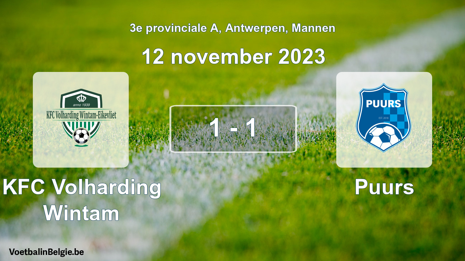 Gespeelde wedstrijd mannenvoetbal: KFC Volharding Wintam - Puurs 1 - 1 (12 november 2023)