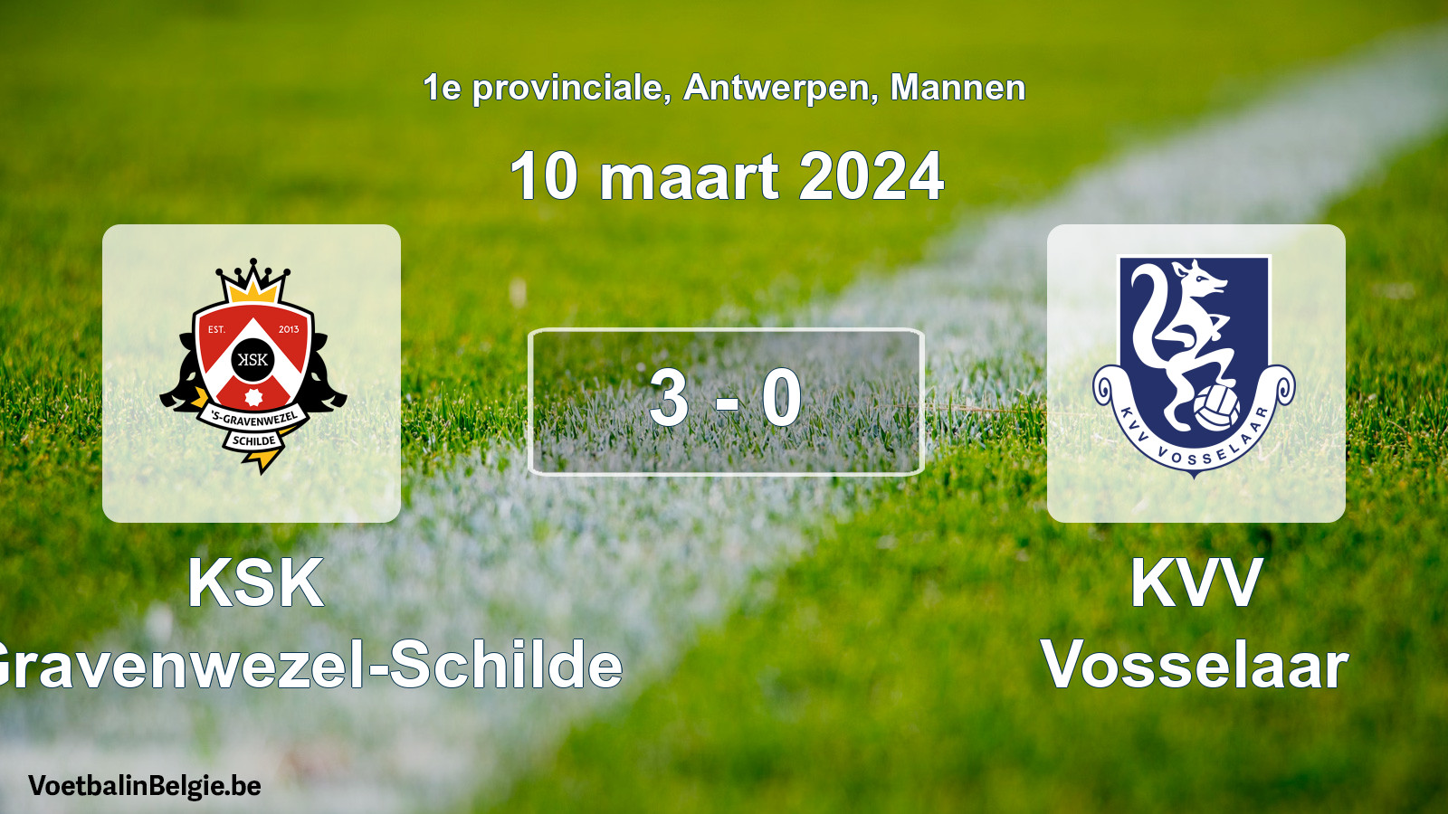 Gespeelde wedstrijd mannenvoetbal: KSK 's-Gravenwezel-Schilde - KVV Vosselaar 3 - 0 (10 maart 2024)