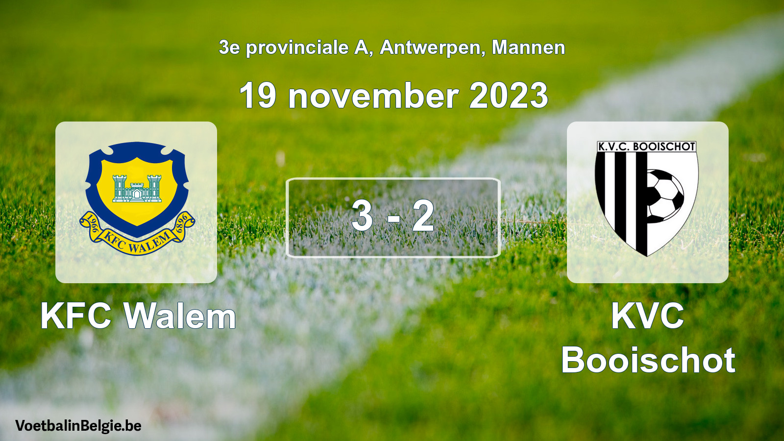 Gespeelde wedstrijd mannenvoetbal: KFC Walem - KVC Booischot 3 - 2 (19 november 2023)