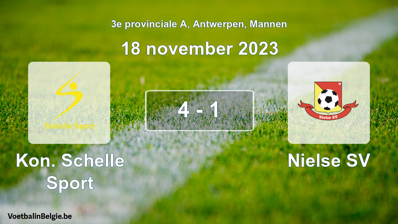 Gespeelde wedstrijd mannenvoetbal: Kon. Schelle Sport - Nielse SV 4 - 1 (18 november 2023)