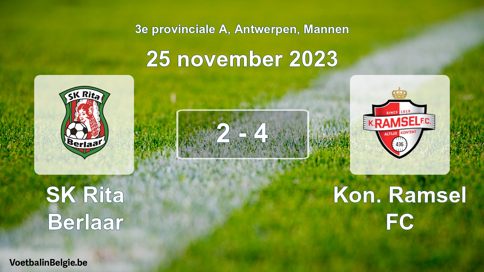 Gespeelde wedstrijd mannenvoetbal: SK Rita Berlaar - Kon. Ramsel FC 2 - 4 (25 november 2023)
