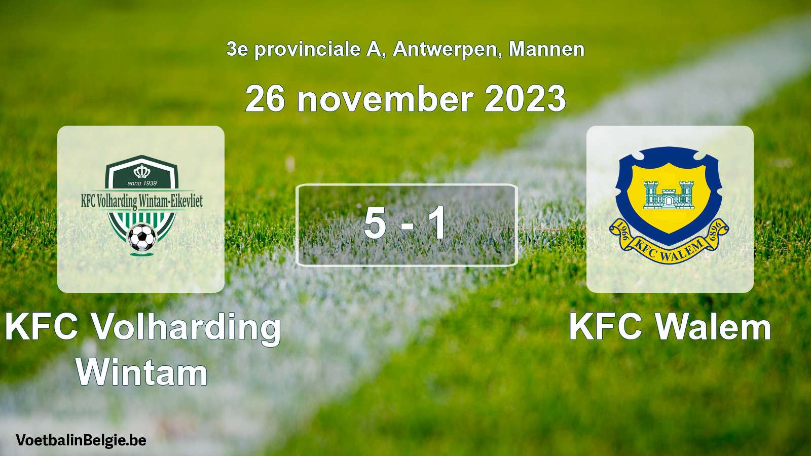 Gespeelde wedstrijd mannenvoetbal: KFC Volharding Wintam - KFC Walem 5 - 1 (26 november 2023)