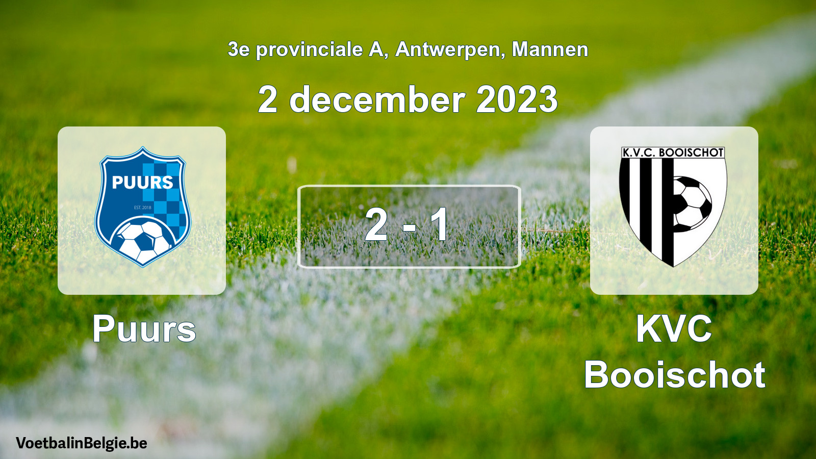 Gespeelde wedstrijd mannenvoetbal: Puurs - KVC Booischot 2 - 1 (2 december 2023)