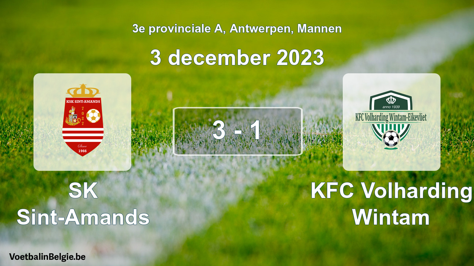 Played match men football: SK Sint-Amands - KFC Volharding Wintam 3 - 1 (3 December 2023)