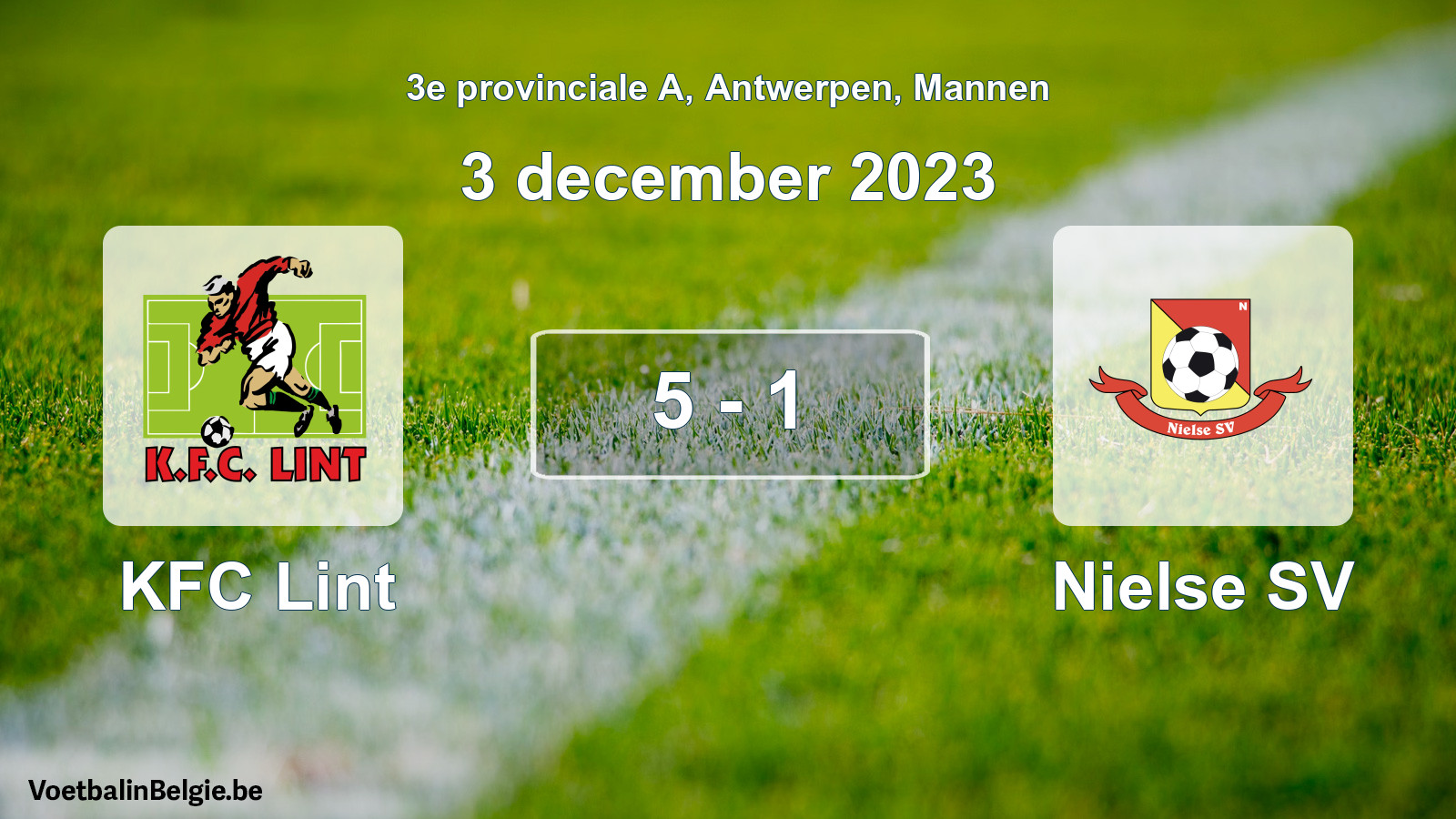 Gespeelde wedstrijd mannenvoetbal: KFC Lint - Nielse SV 5 - 1 (3 december 2023)