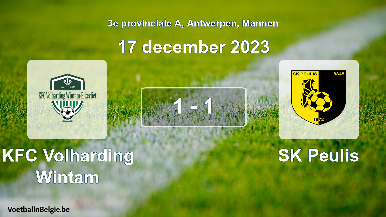 Gespeelde wedstrijd mannenvoetbal: KFC Volharding Wintam - SK Peulis 1 - 1 (17 december 2023)