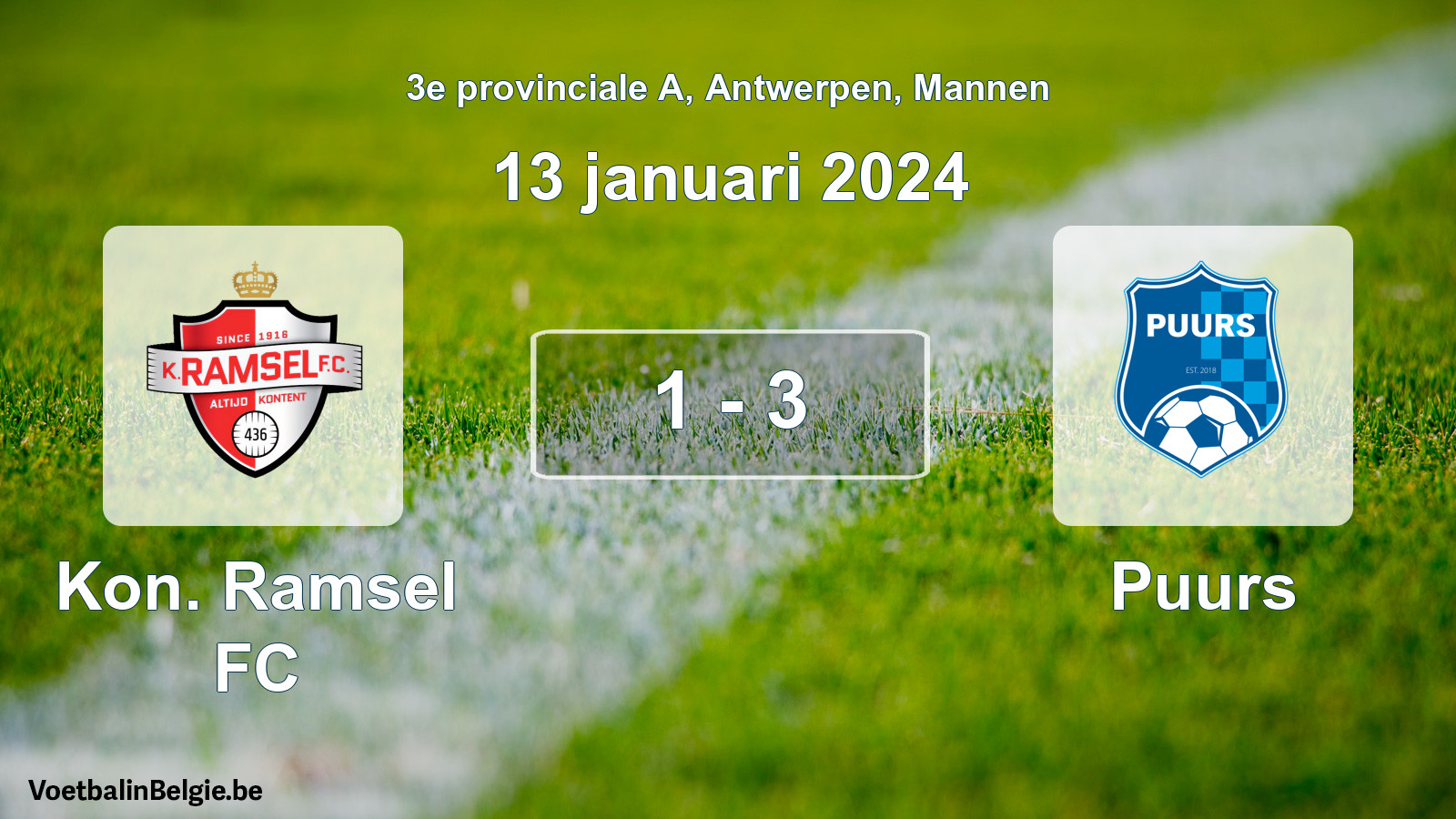 Gespeelde wedstrijd mannenvoetbal: Kon. Ramsel FC - Puurs 1 - 3 (13 januari 2024)