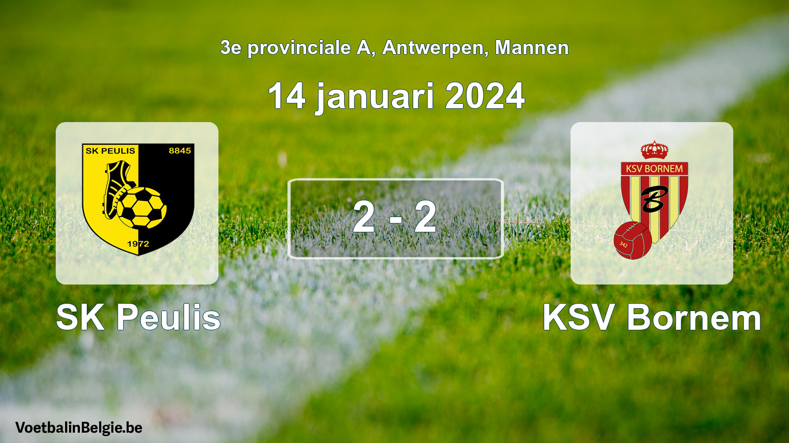 Gespeelde wedstrijd mannenvoetbal: SK Peulis - KSV Bornem 2 - 2 (14 januari 2024)
