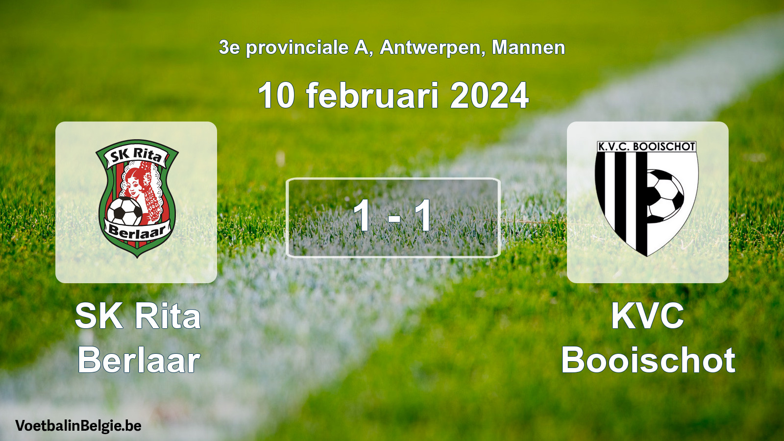 Gespeelde wedstrijd mannenvoetbal: SK Rita Berlaar - KVC Booischot 1 - 1 (10 februari 2024)