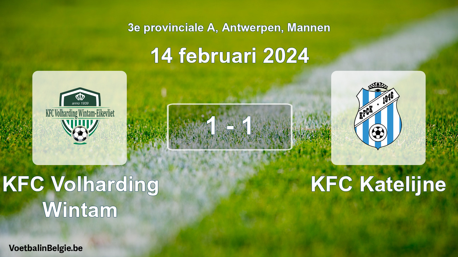 Gespeelde wedstrijd mannenvoetbal: KFC Volharding Wintam - KFC Katelijne 1 - 1 (14 februari 2024)