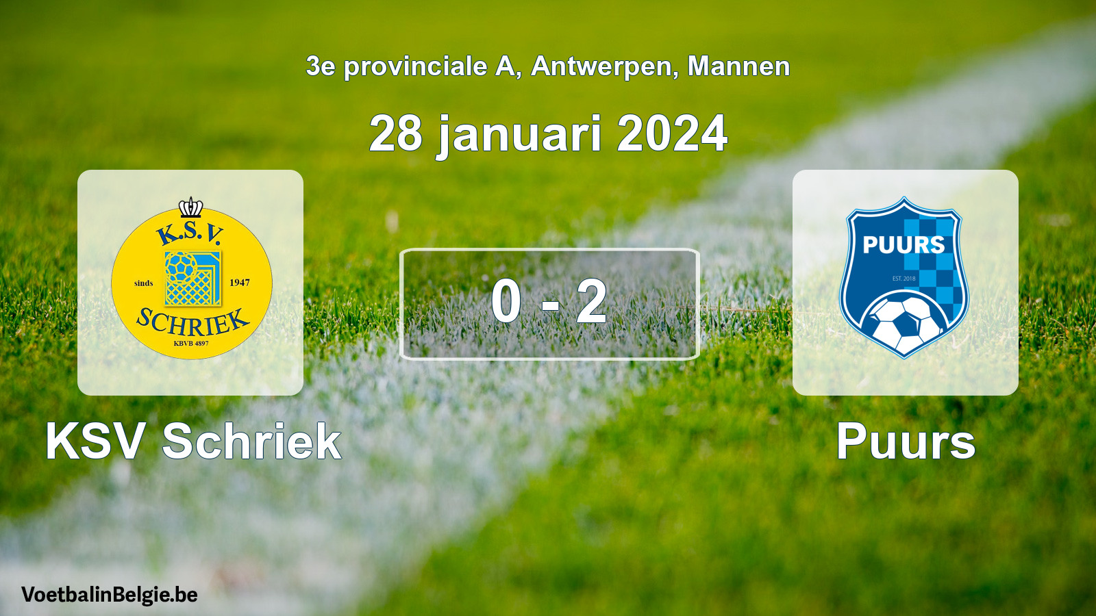 Gespeelde wedstrijd mannenvoetbal: KSV Schriek - Puurs 0 - 2 (28 januari 2024)