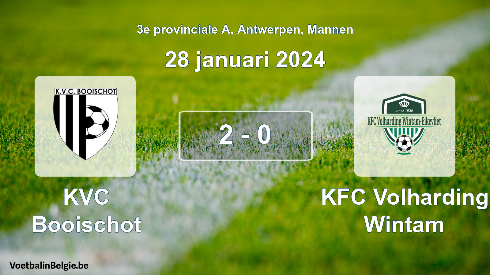 Gespeelde wedstrijd mannenvoetbal: KVC Booischot - KFC Volharding Wintam 2 - 0 (28 januari 2024)