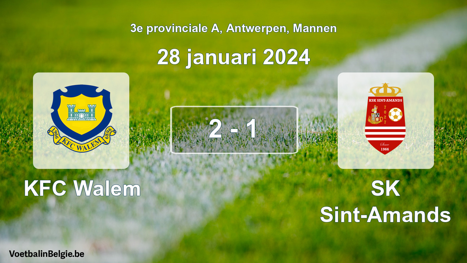 Gespeelde wedstrijd mannenvoetbal: KFC Walem - SK Sint-Amands 2 - 1 (28 januari 2024)