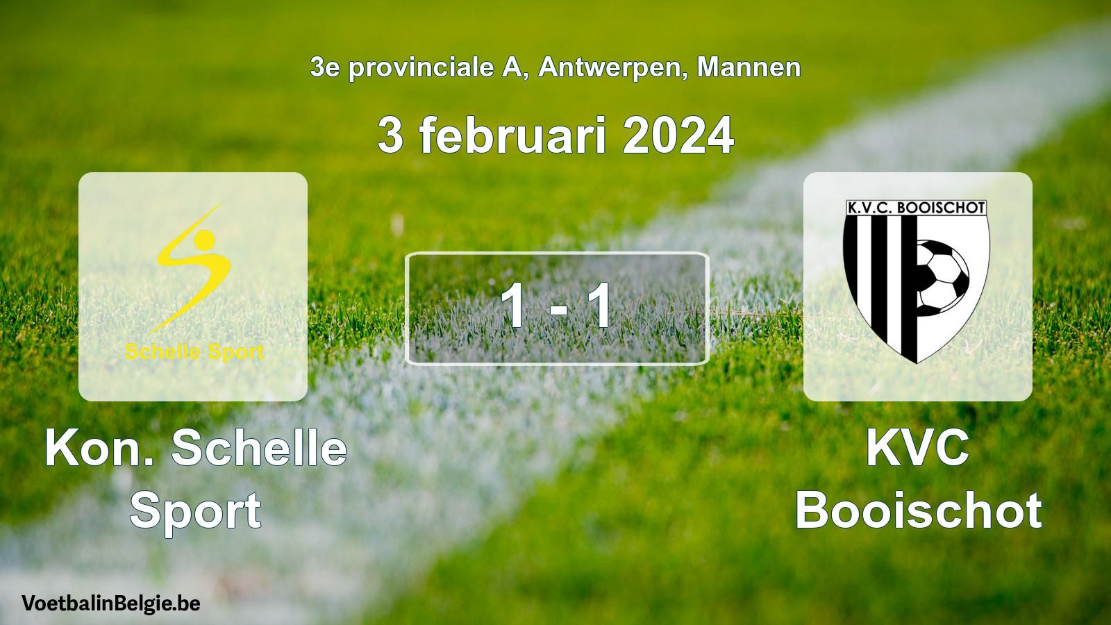 Gespeelde wedstrijd mannenvoetbal: Kon. Schelle Sport - KVC Booischot 1 - 1 (3 februari 2024)