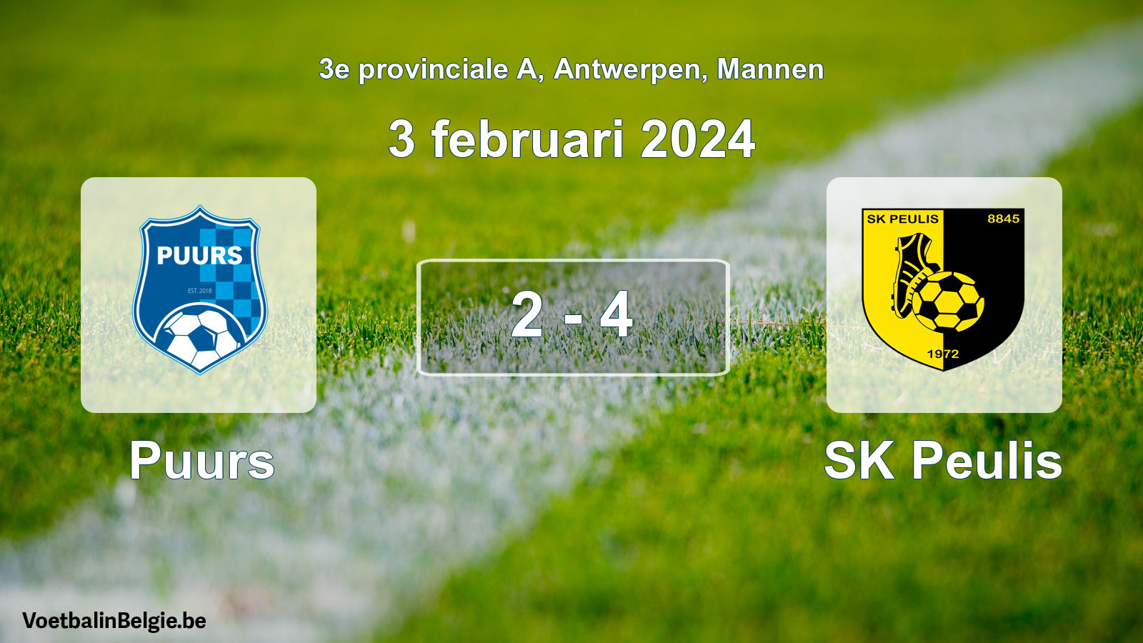Gespeelde wedstrijd mannenvoetbal: Puurs - SK Peulis 2 - 4 (3 februari 2024)