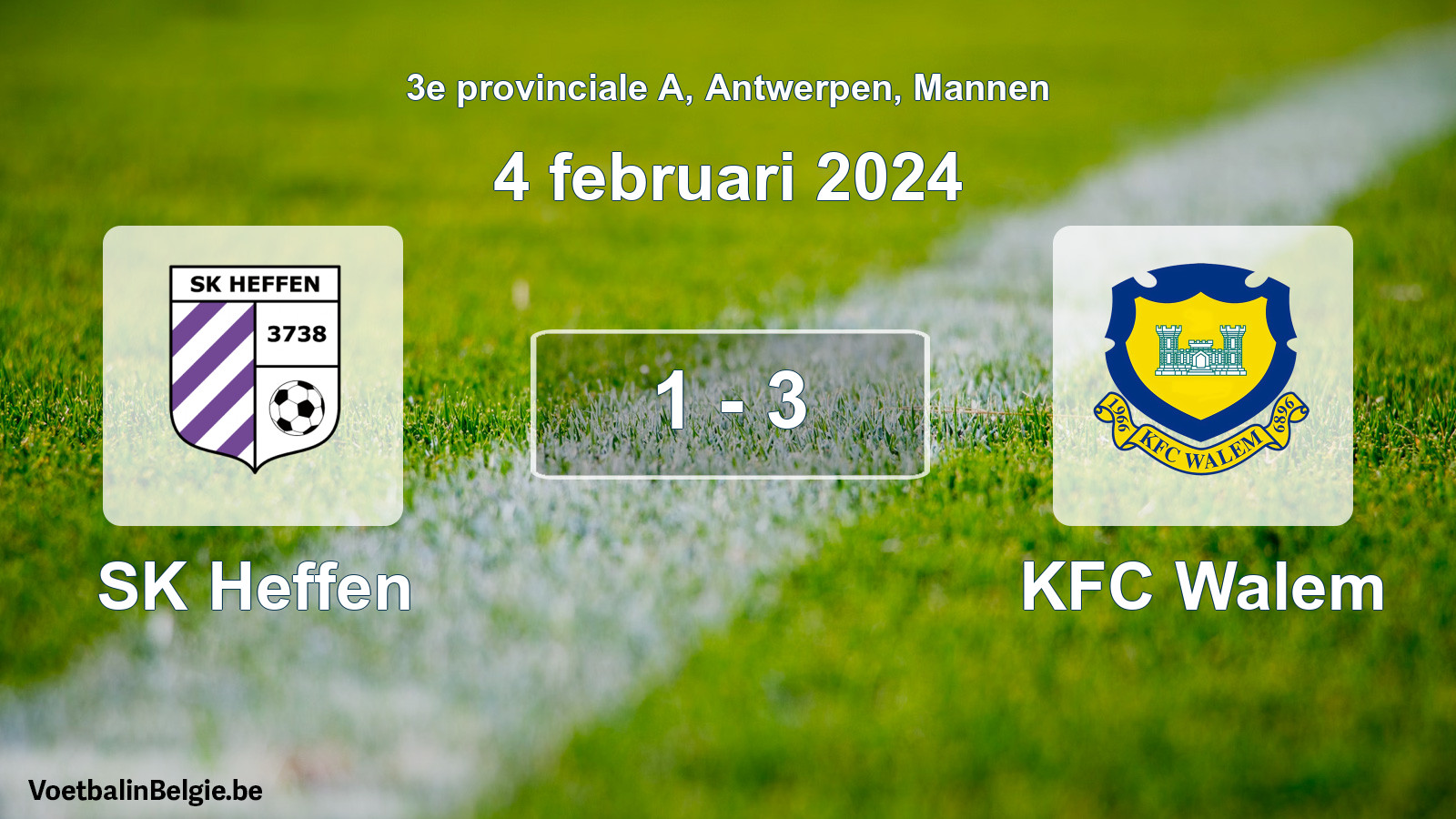 Gespeelde wedstrijd mannenvoetbal: SK Heffen - KFC Walem 1 - 3 (4 februari 2024)