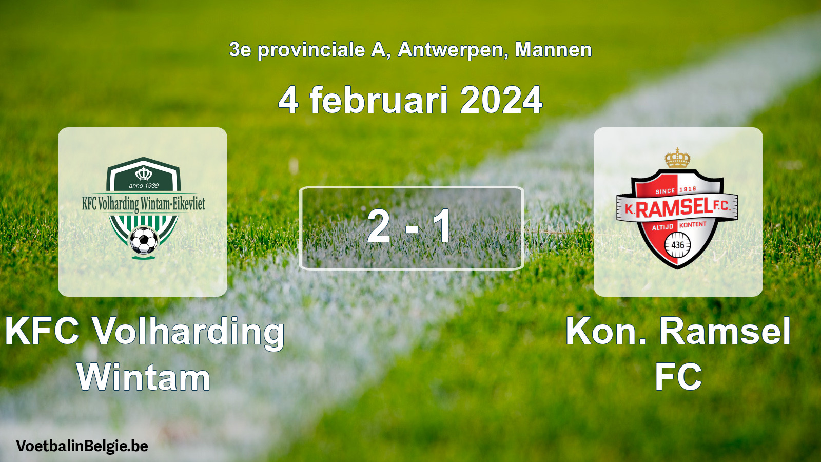 Gespeelde wedstrijd mannenvoetbal: KFC Volharding Wintam - Kon. Ramsel FC 2 - 1 (4 februari 2024)