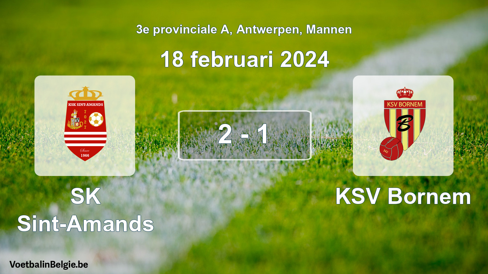 Gespeelde wedstrijd mannenvoetbal: SK Sint-Amands - KSV Bornem 2 - 1 (18 februari 2024)