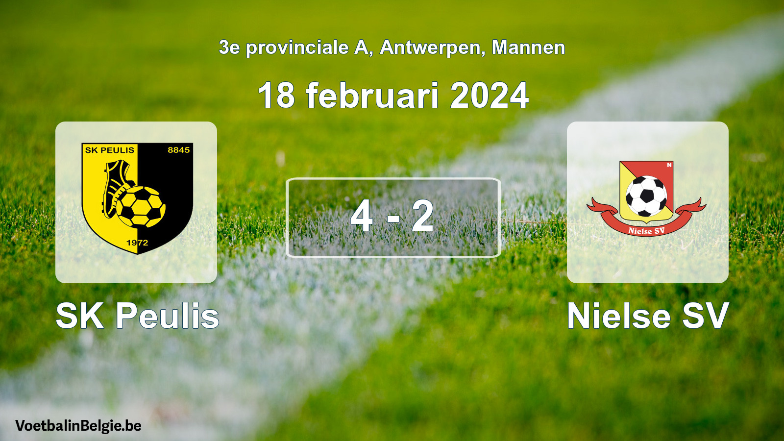 Gespeelde wedstrijd mannenvoetbal: SK Peulis - Nielse SV 4 - 2 (18 februari 2024)