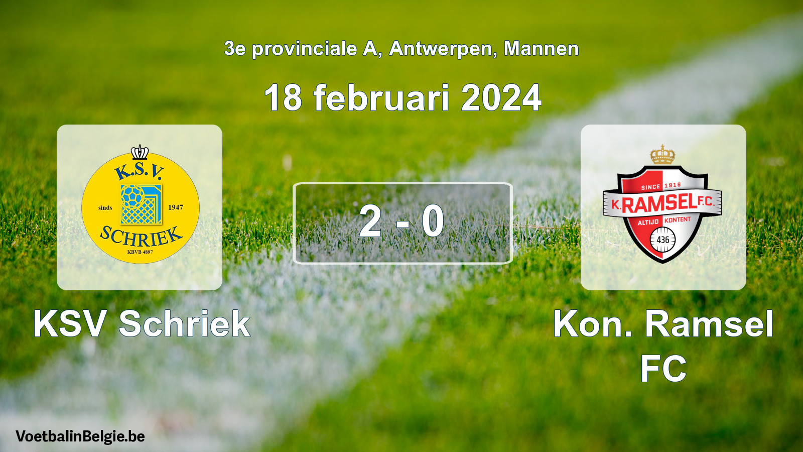 Gespeelde wedstrijd mannenvoetbal: KSV Schriek - Kon. Ramsel FC 2 - 0 (18 februari 2024)