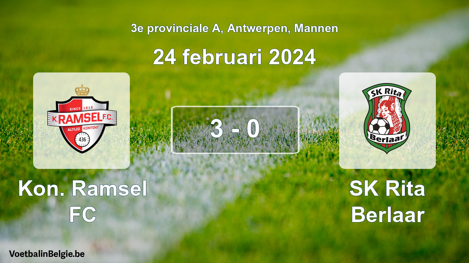 Gespeelde wedstrijd mannenvoetbal: Kon. Ramsel FC - SK Rita Berlaar 3 - 0 (24 februari 2024)