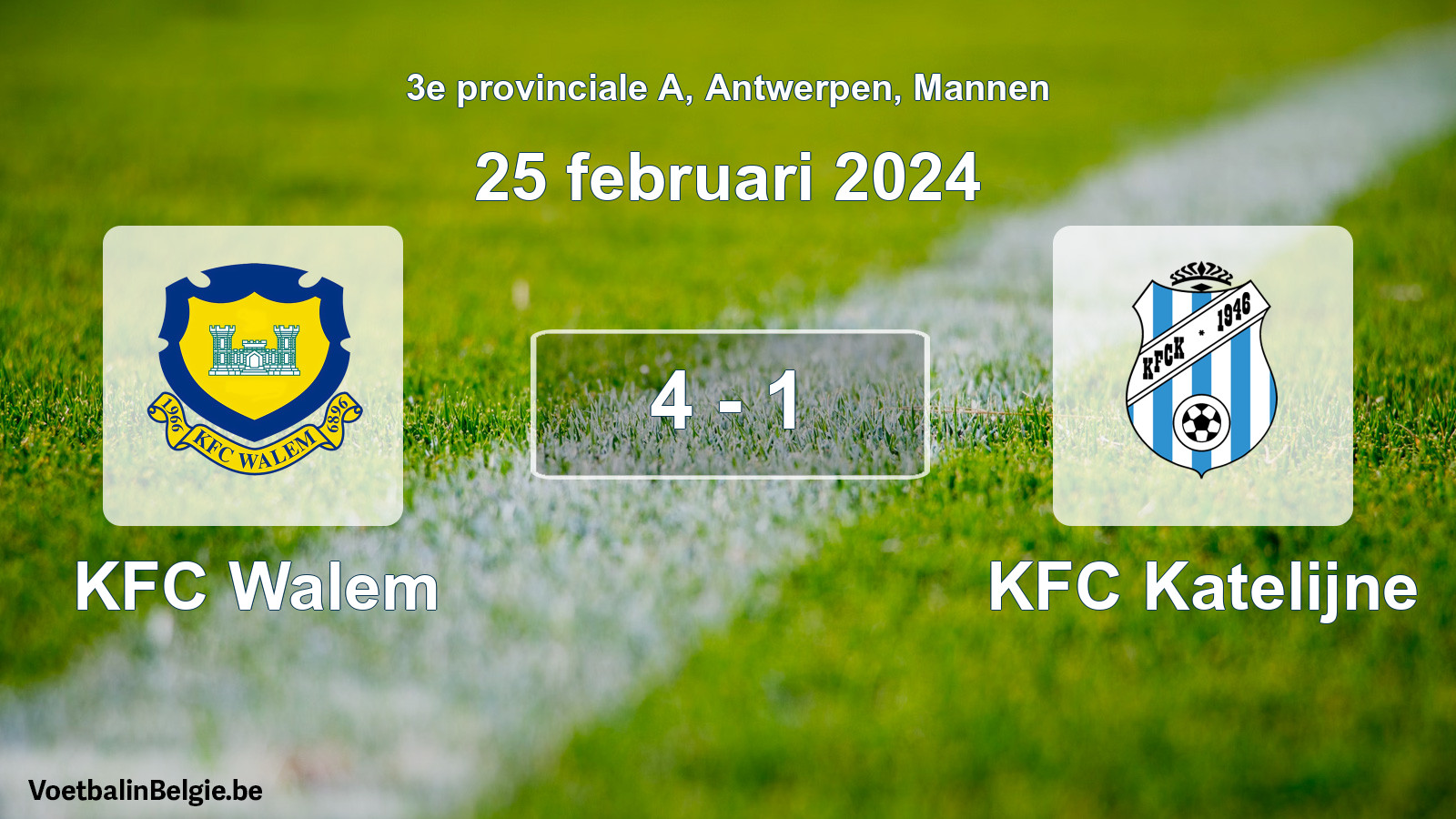 Gespeelde wedstrijd mannenvoetbal: KFC Walem - KFC Katelijne 4 - 1 (25 februari 2024)