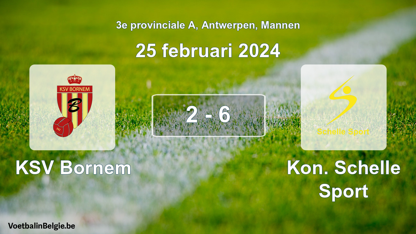 Gespeelde wedstrijd mannenvoetbal: KSV Bornem - Kon. Schelle Sport 2 - 6 (25 februari 2024)