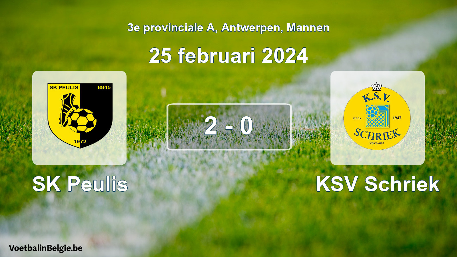 Gespeelde wedstrijd mannenvoetbal: SK Peulis - KSV Schriek 2 - 0 (25 februari 2024)