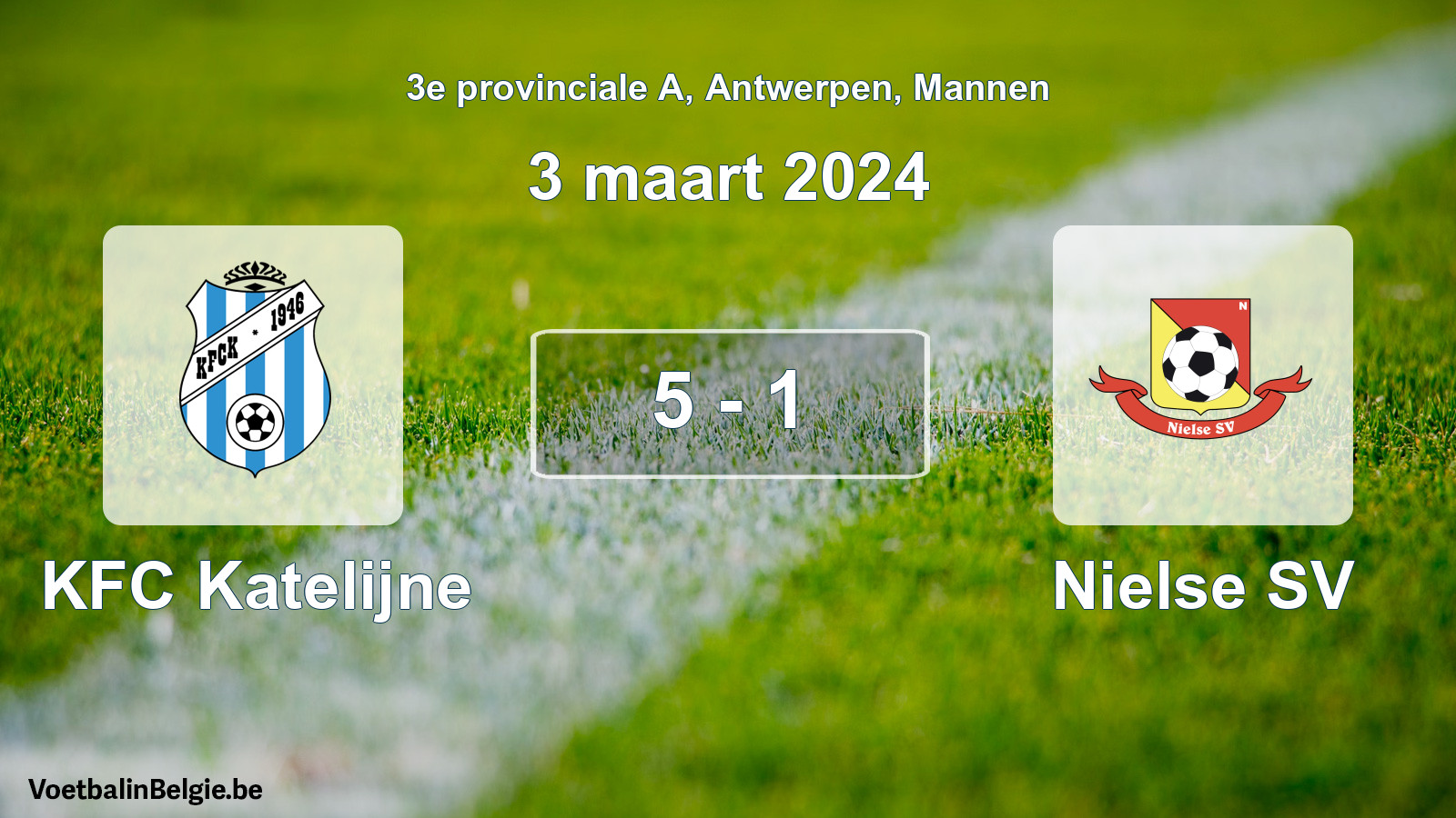 Gespeelde wedstrijd mannenvoetbal: KFC Katelijne - Nielse SV 5 - 1 (3 maart 2024)