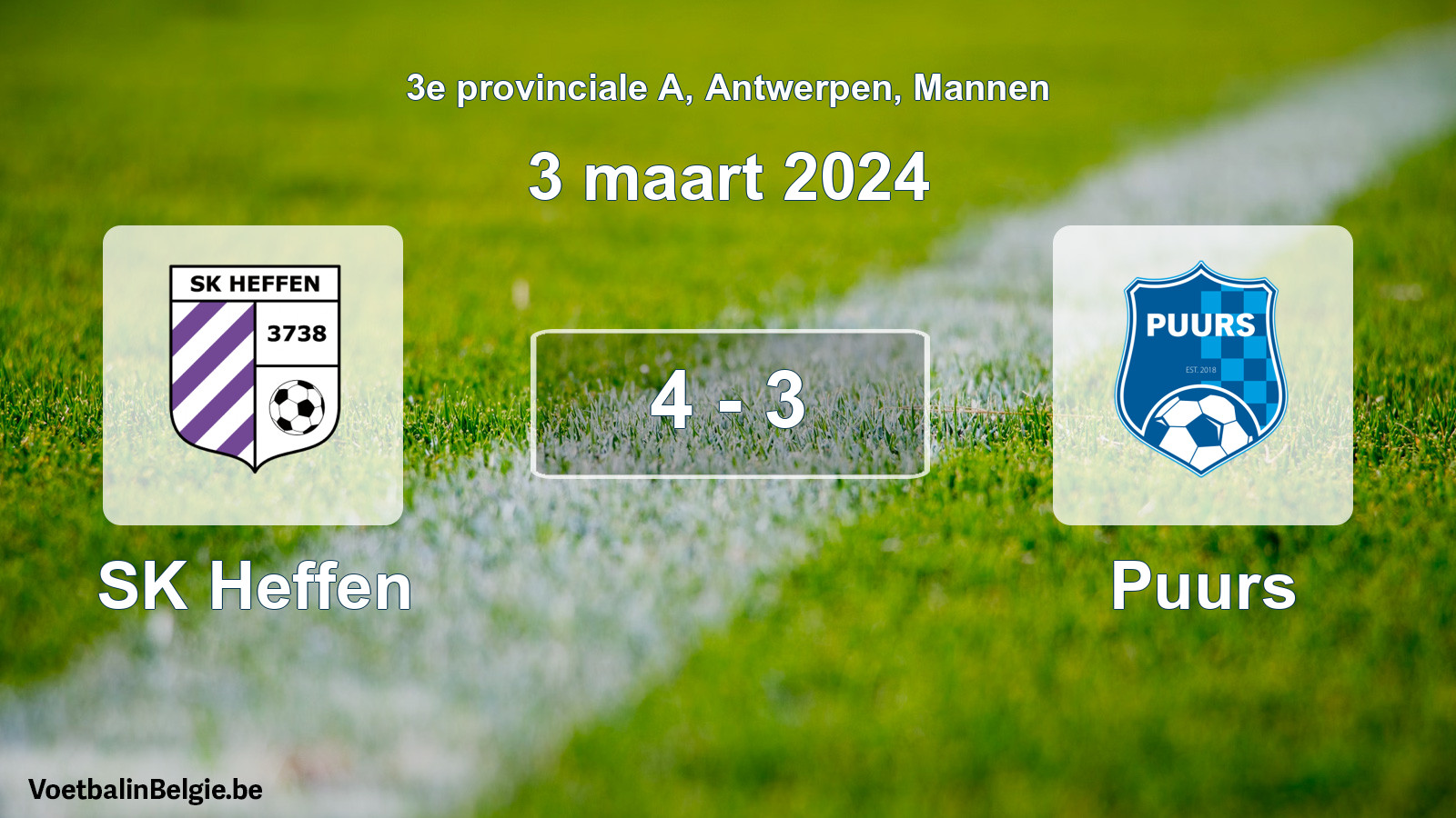 Gespeelde wedstrijd mannenvoetbal: SK Heffen - Puurs 4 - 3 (3 maart 2024)