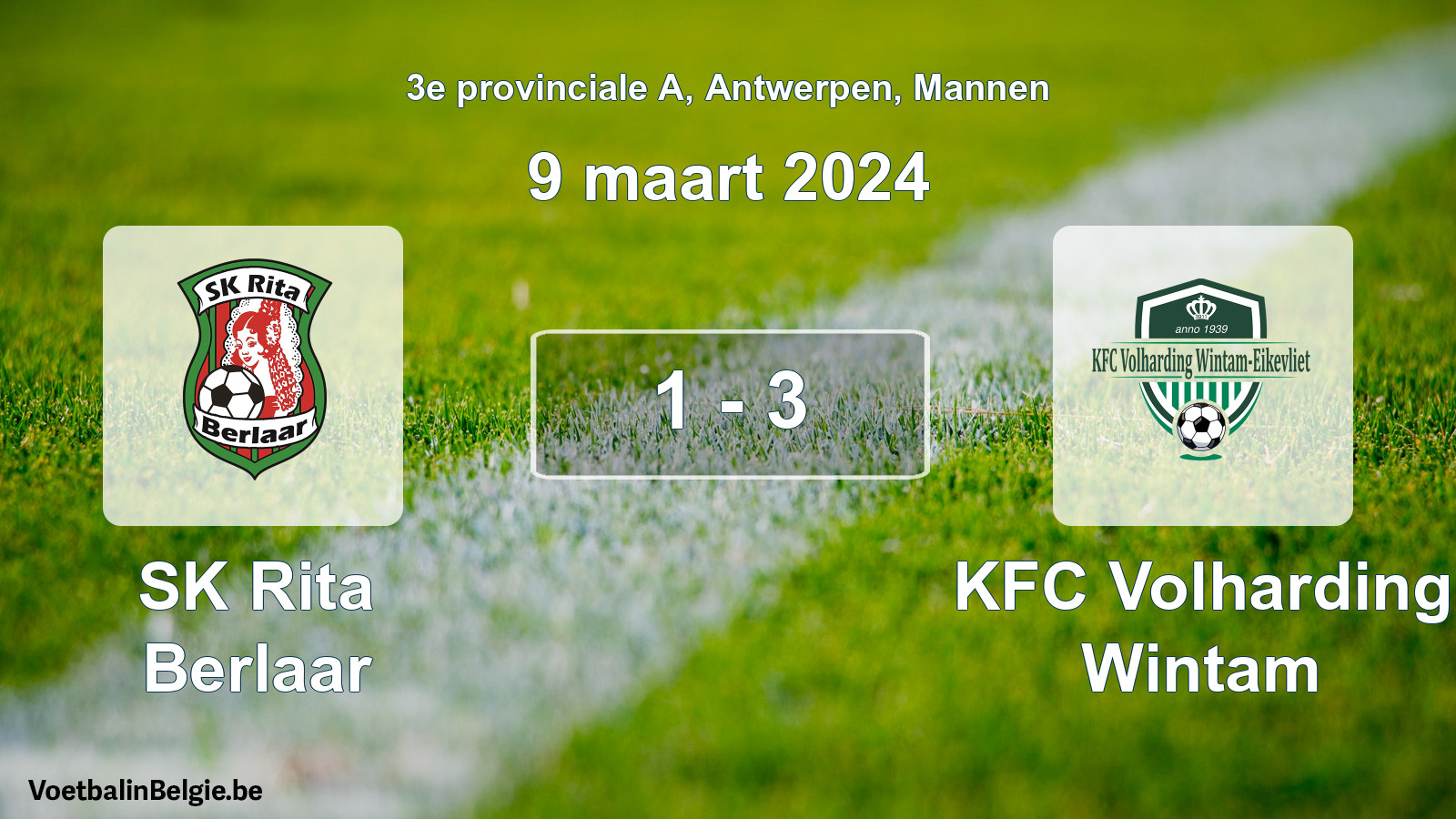 Gespeelde wedstrijd mannenvoetbal: SK Rita Berlaar - KFC Volharding Wintam 1 - 3 (9 maart 2024)