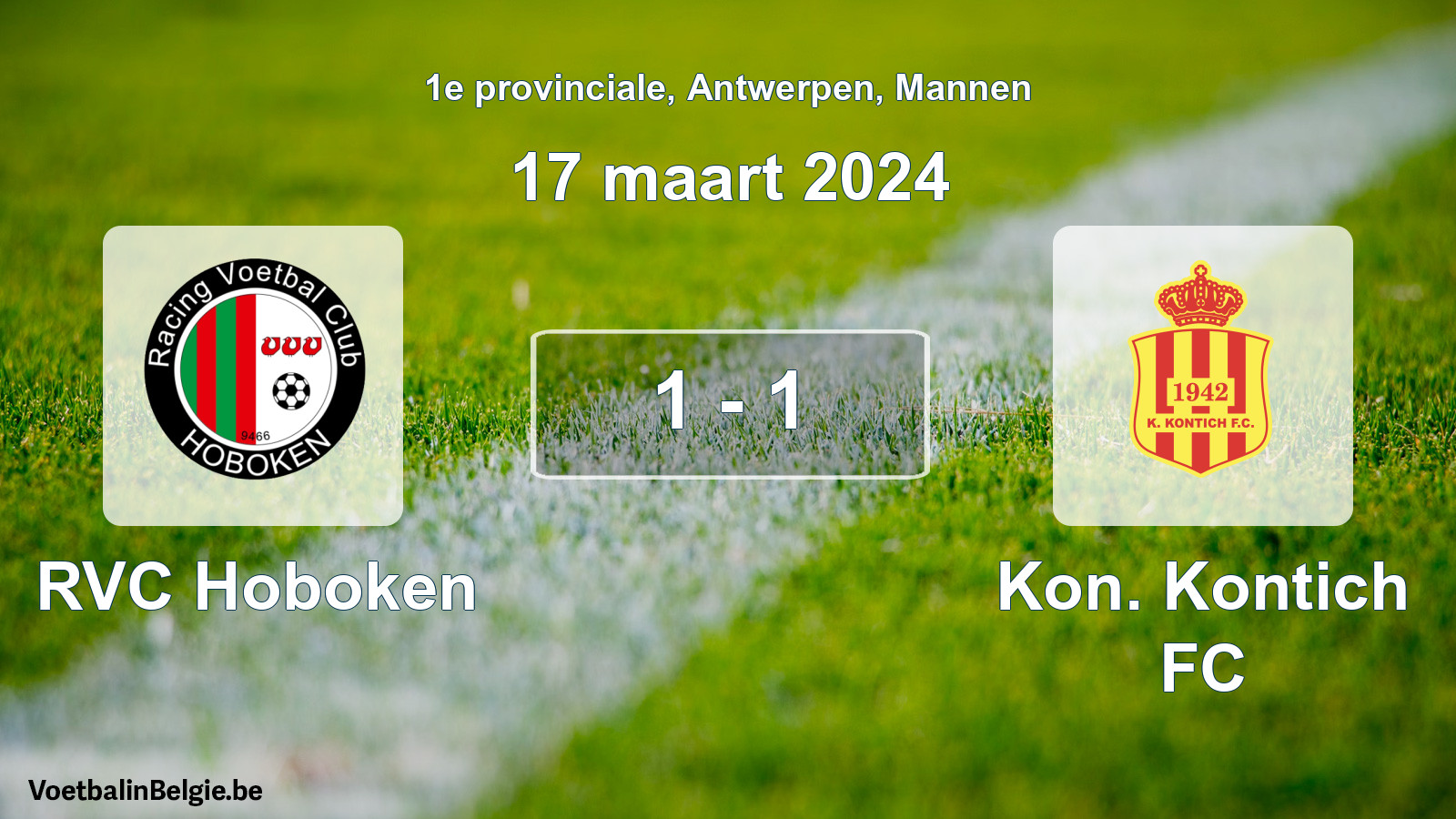 Gespeelde wedstrijd mannenvoetbal: RVC Hoboken - Kon. Kontich FC 1 - 1 (17 maart 2024)