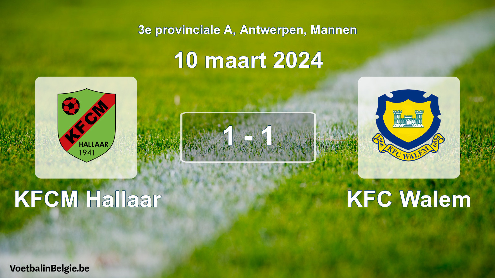 Gespeelde wedstrijd mannenvoetbal: KFCM Hallaar - KFC Walem 1 - 1 (10 maart 2024)