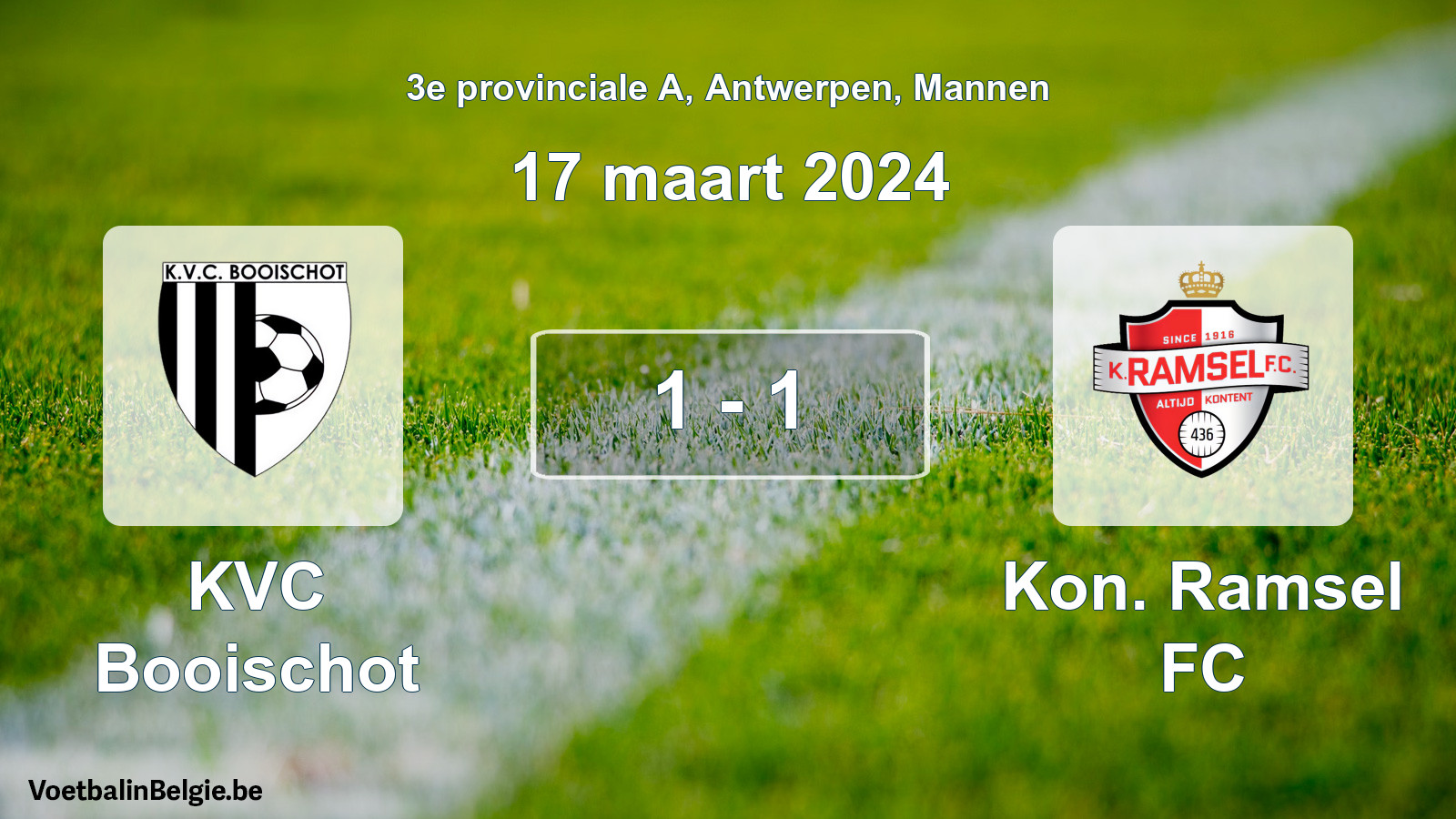 Gespeelde wedstrijd mannenvoetbal: KVC Booischot - Kon. Ramsel FC 1 - 1 (17 maart 2024)