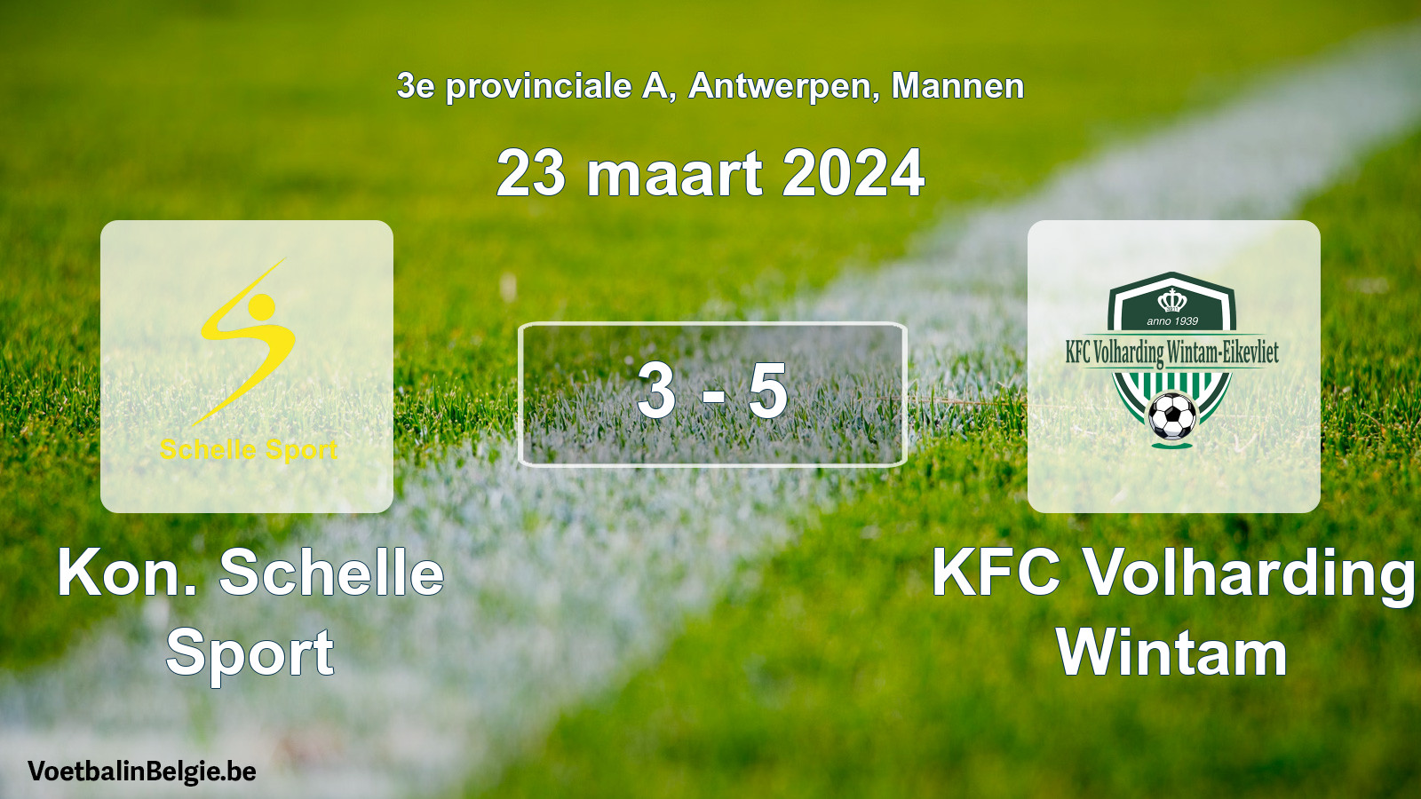 Gespeelde wedstrijd mannenvoetbal: Kon. Schelle Sport - KFC Volharding Wintam 3 - 5 (23 maart 2024)