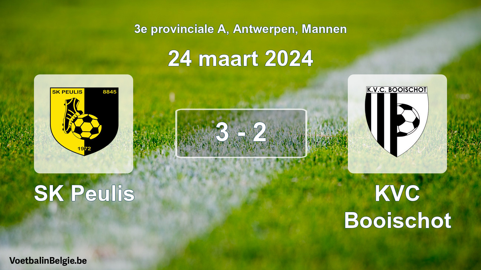 Gespeelde wedstrijd mannenvoetbal: SK Peulis - KVC Booischot 3 - 2 (24 maart 2024)