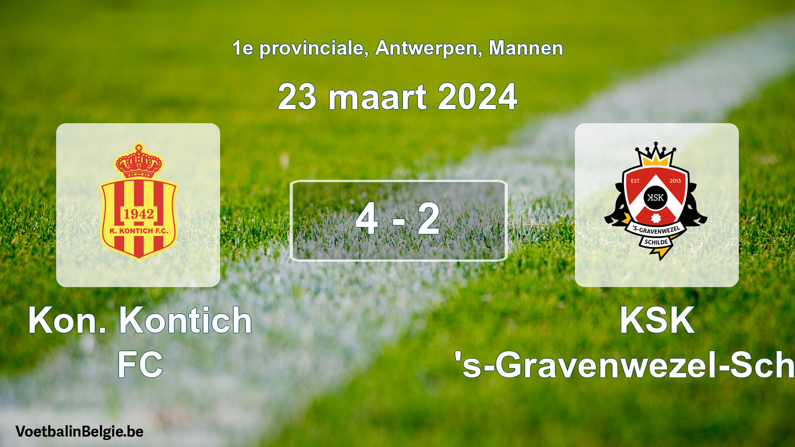 Gespeelde wedstrijd mannenvoetbal: Kon. Kontich FC - KSK 's-Gravenwezel-Schilde 4 - 2 (23 maart 2024)