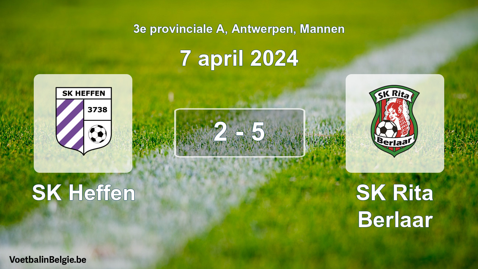 Gespeelde wedstrijd mannenvoetbal: SK Heffen - SK Rita Berlaar 2 - 5 (7 april 2024)