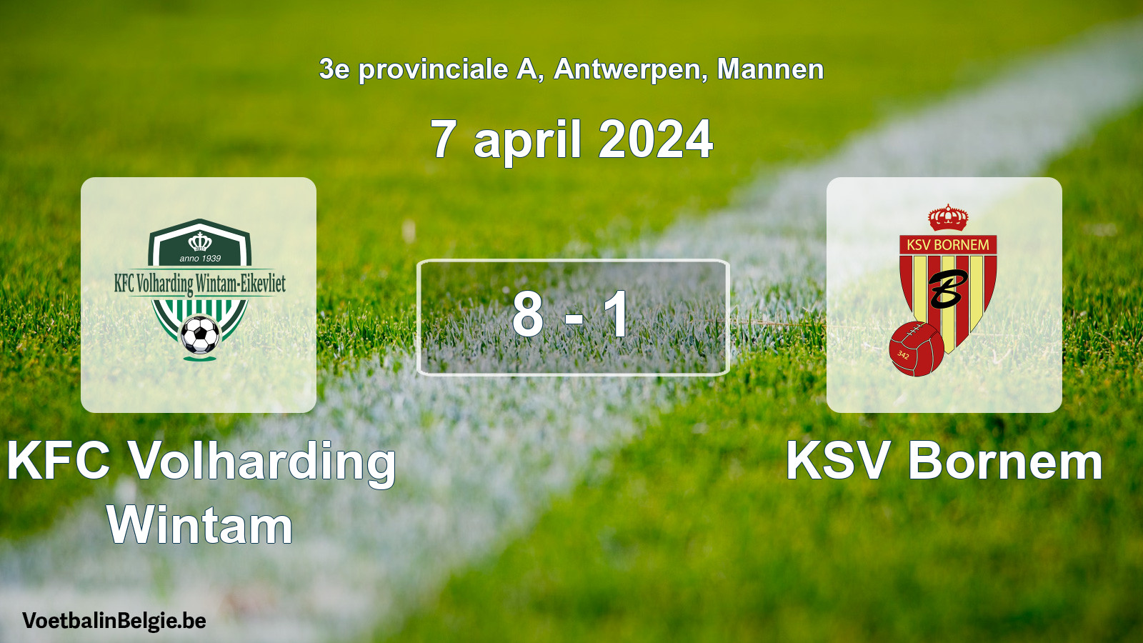 Gespeelde wedstrijd mannenvoetbal: KFC Volharding Wintam - KSV Bornem 8 - 1 (7 april 2024)