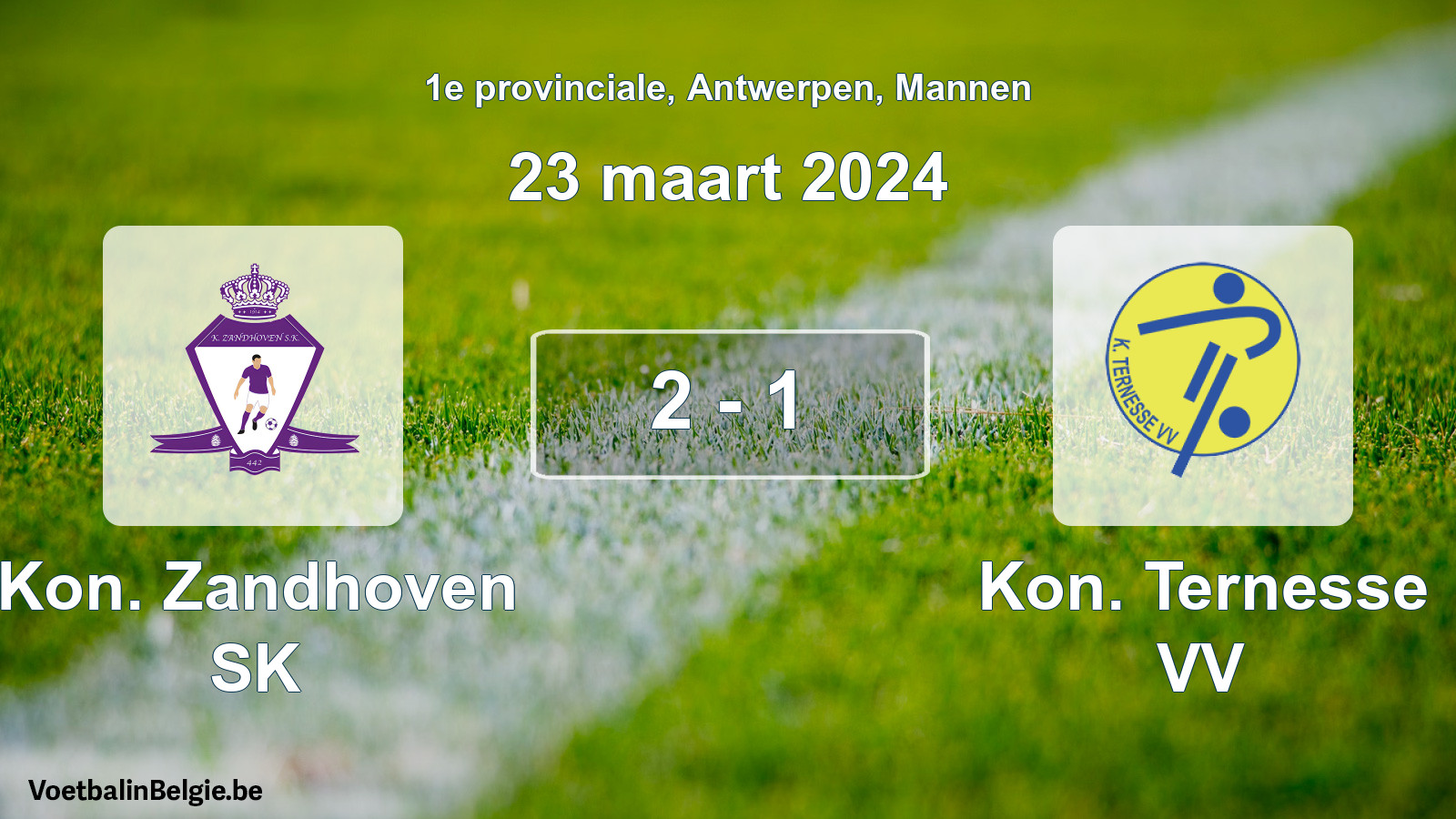 Gespeelde wedstrijd mannenvoetbal: Kon. Zandhoven SK - Kon. Ternesse VV 2 - 1 (23 maart 2024)