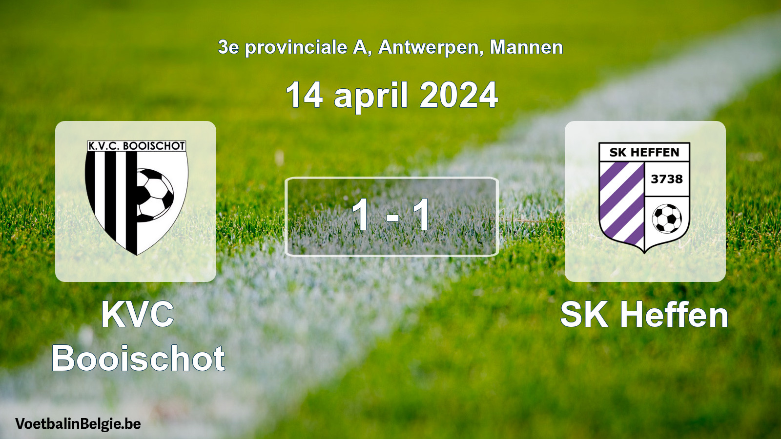 Gespeelde wedstrijd mannenvoetbal: KVC Booischot - SK Heffen 1 - 1 (14 april 2024)