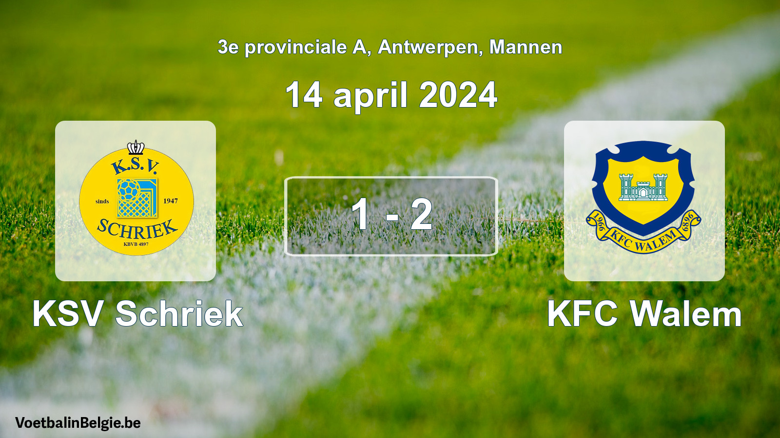 Gespeelde wedstrijd mannenvoetbal: KSV Schriek - KFC Walem 1 - 2 (14 april 2024)