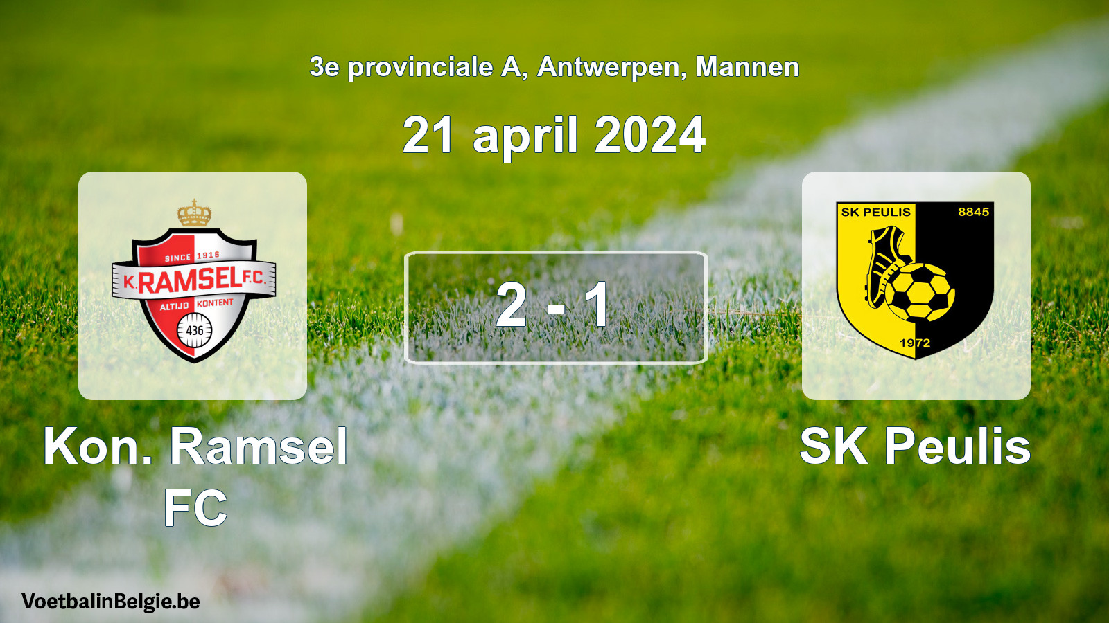 Gespeelde wedstrijd mannenvoetbal: Kon. Ramsel FC - SK Peulis 2 - 1 (21 april 2024)