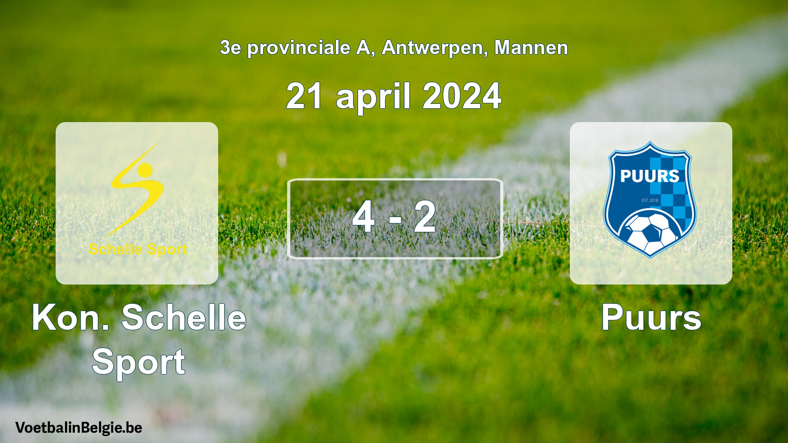 Played match men football: Kon. Schelle Sport - Puurs 4 - 2 (21 April 2024)