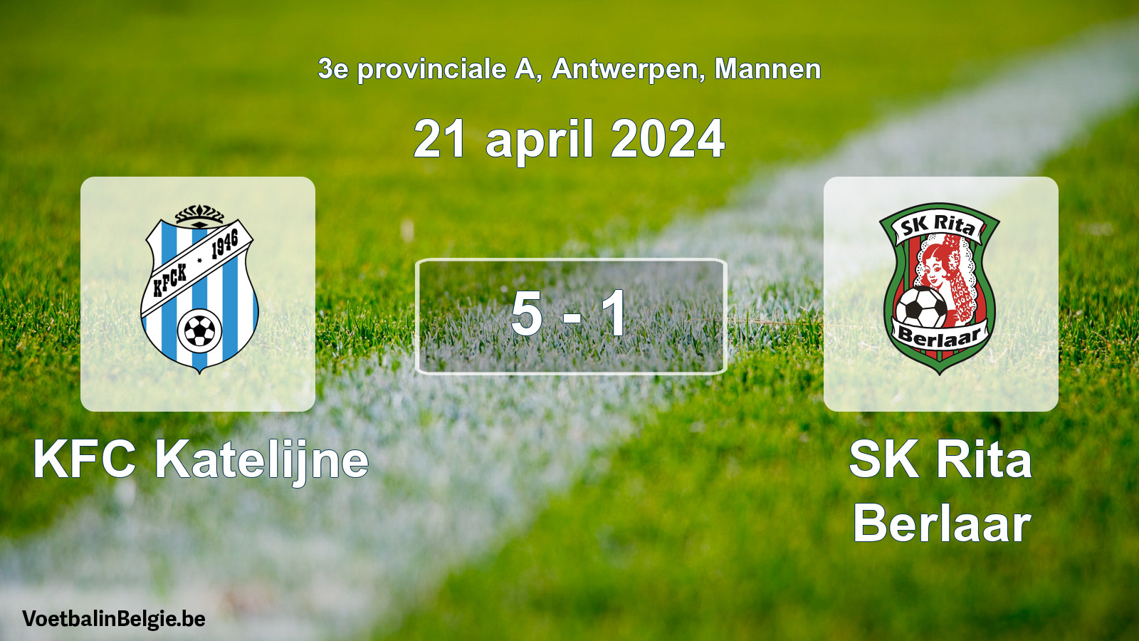 Gespeelde wedstrijd mannenvoetbal: KFC Katelijne - SK Rita Berlaar 5 - 1 (21 april 2024)