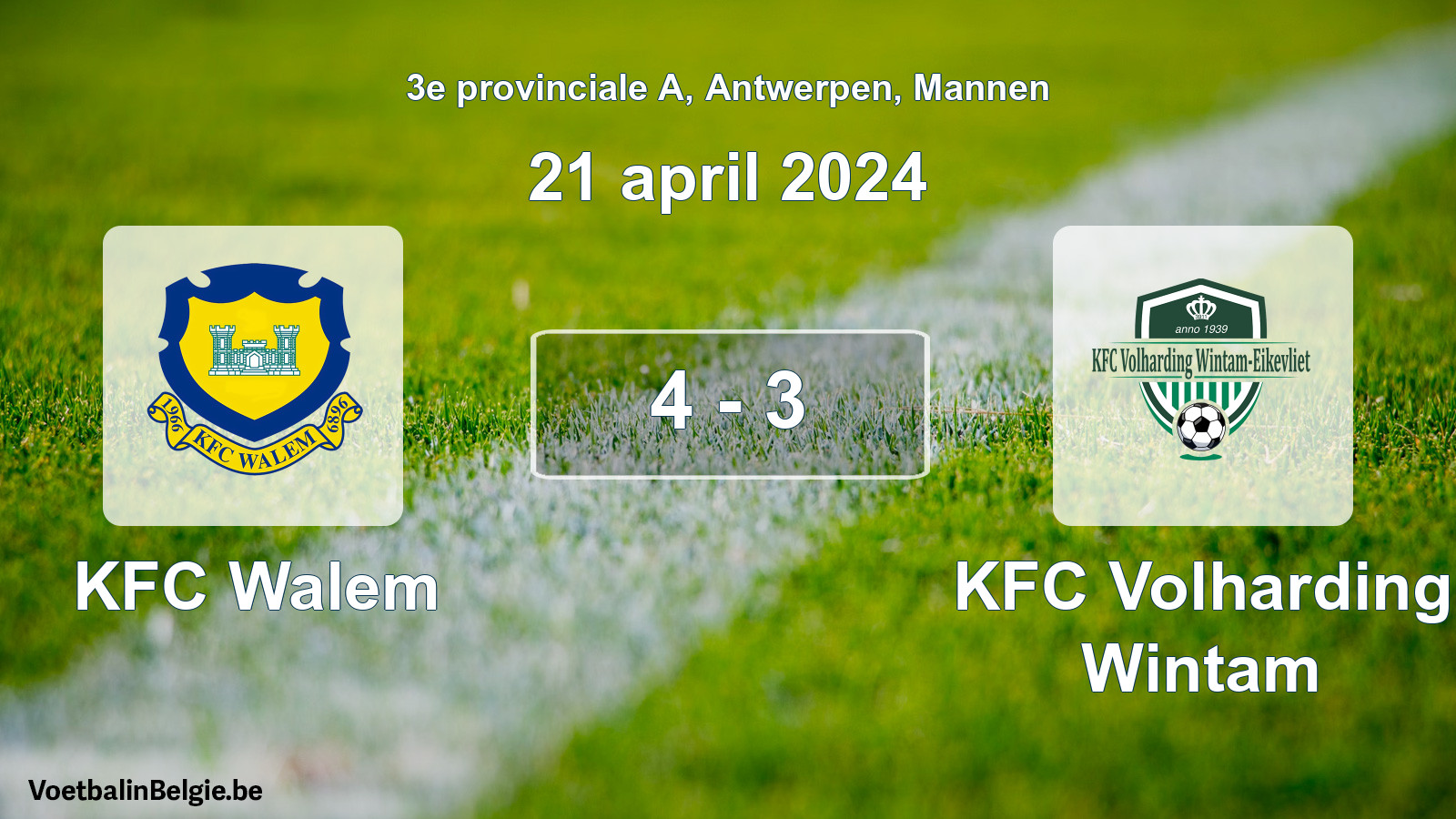 Gespeelde wedstrijd mannenvoetbal: KFC Walem - KFC Volharding Wintam 4 - 3 (21 april 2024)