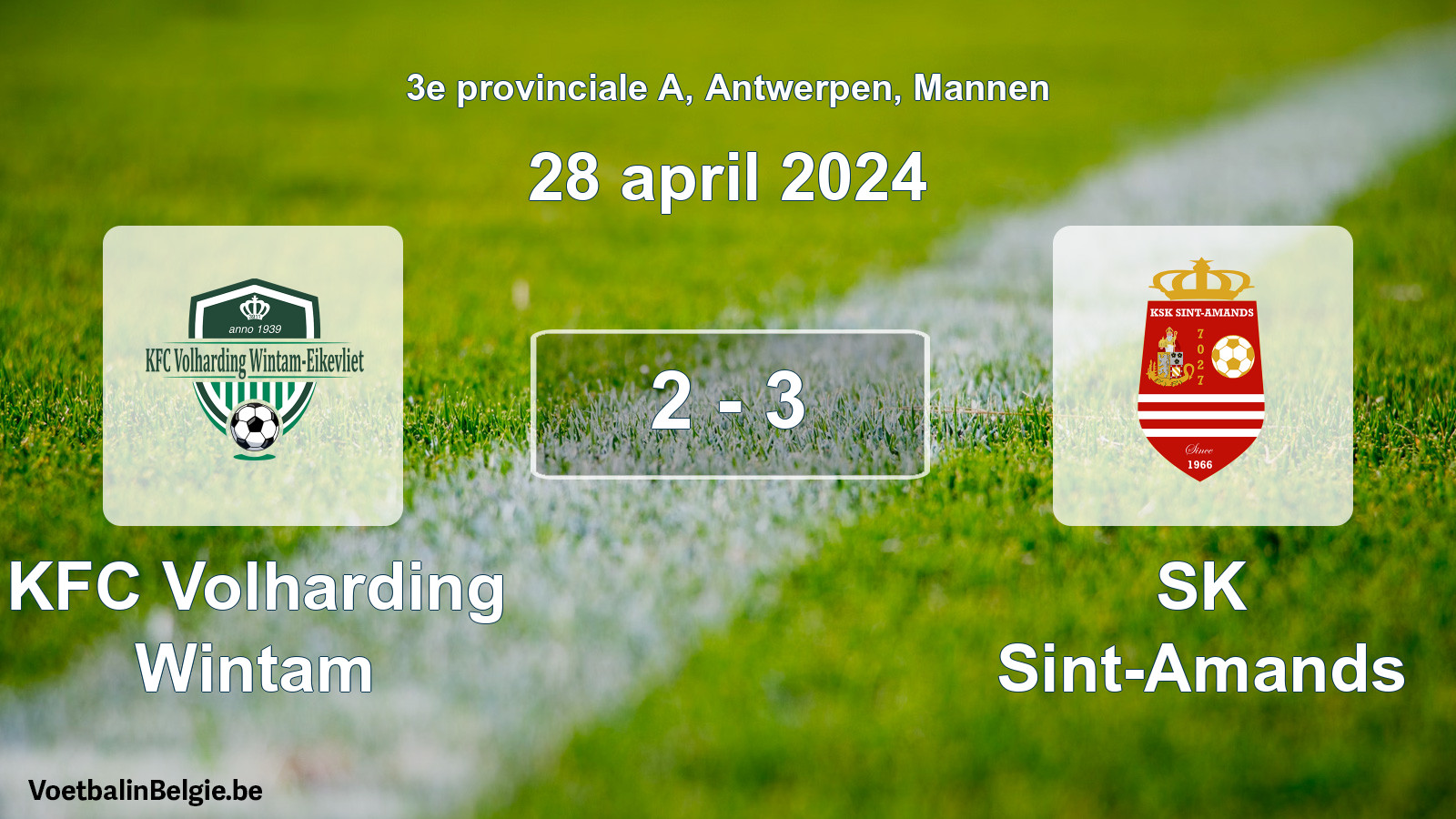 Played match men football: KFC Volharding Wintam - SK Sint-Amands 2 - 3 (28 April 2024)