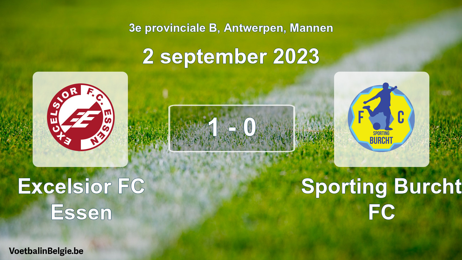 Gespeelde wedstrijd mannenvoetbal: Excelsior FC Essen - Sporting Burcht FC 1 - 0 (2 september 2023)