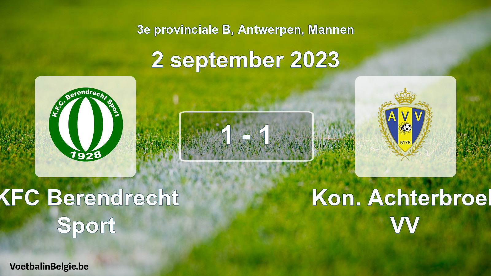 Gespeelde wedstrijd mannenvoetbal: KFC Berendrecht Sport - Kon. Achterbroek VV 1 - 1 (2 september 2023)
