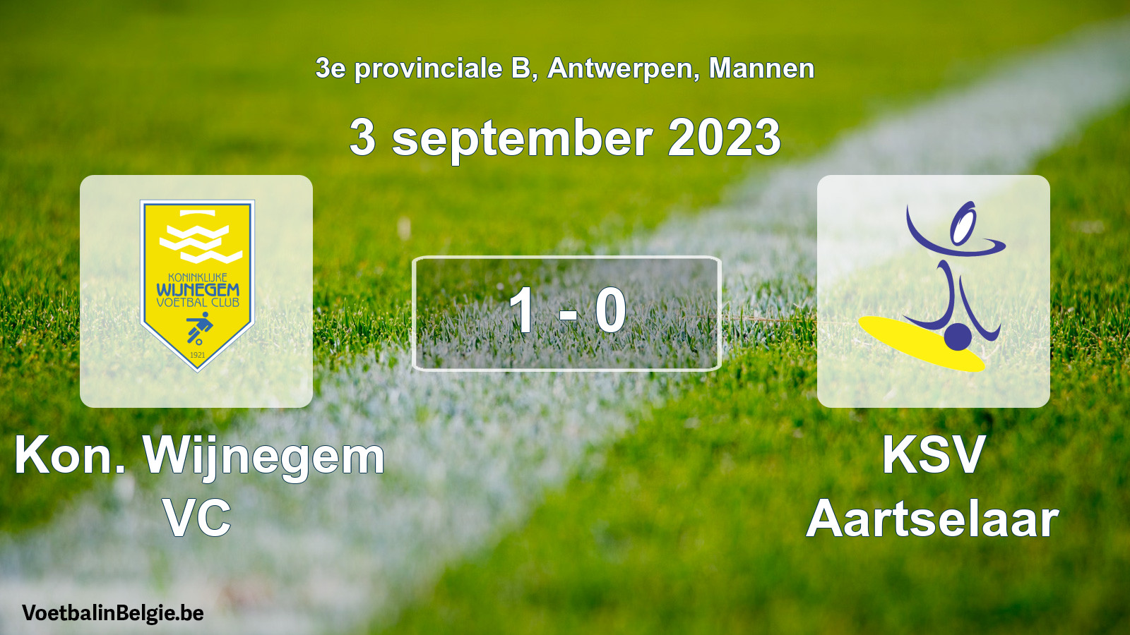 Gespeelde wedstrijd mannenvoetbal: Kon. Wijnegem VC - KSV Aartselaar 1 - 0 (3 september 2023)